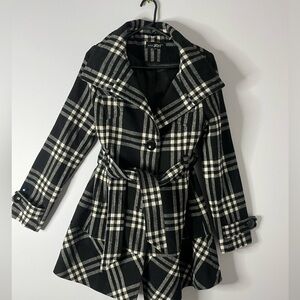 Plaid Black and White Women's Coat